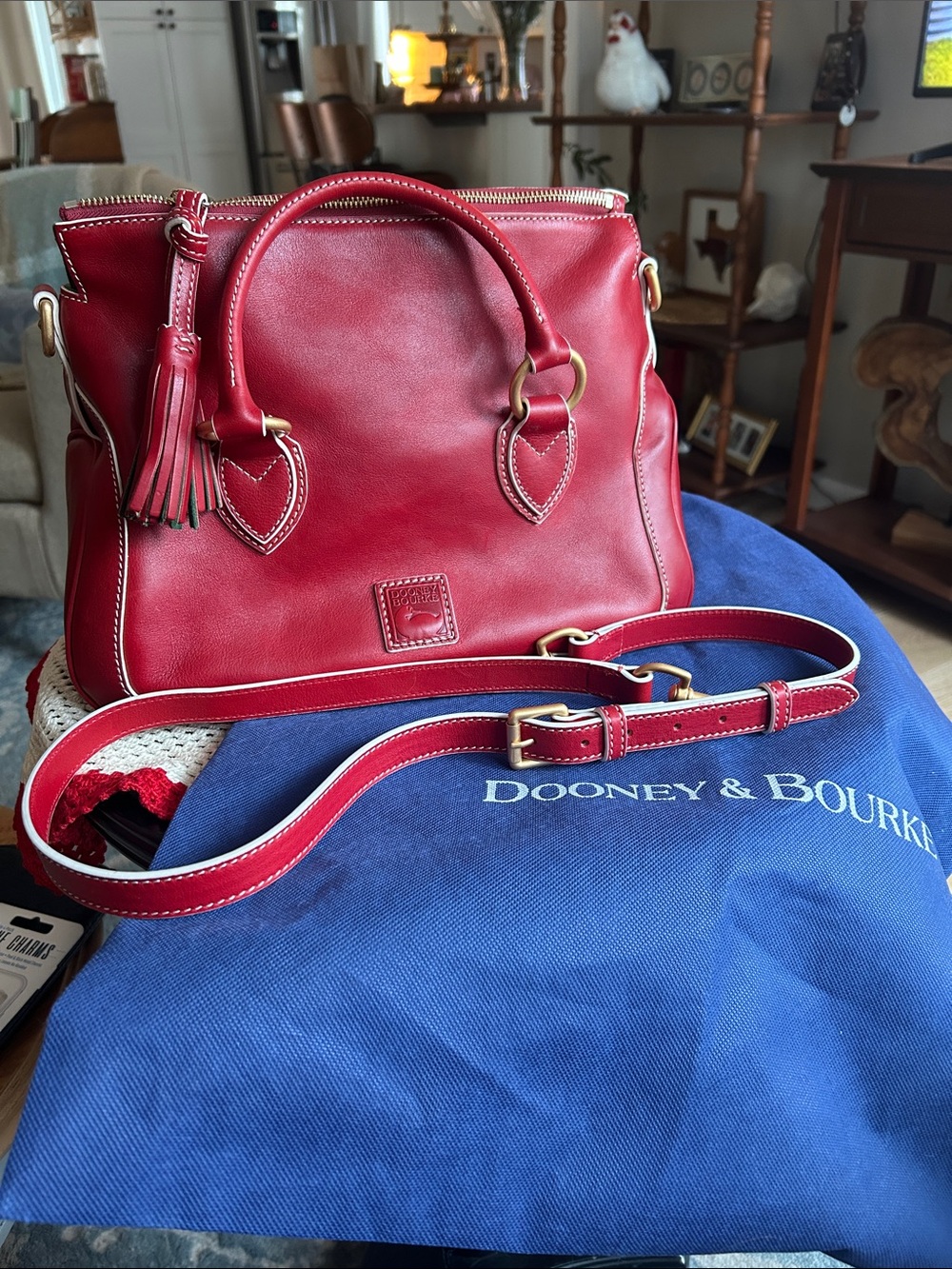 Dooney & Bourke Red Leather Satchel with Gold Hardware - Picture 3 of 11